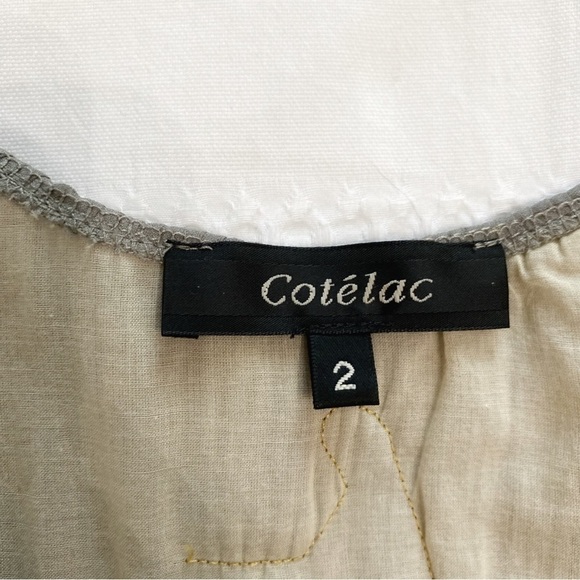 COTÉLAC MUTED OLIVE GREEN PLEATED SLEEVELESS SHEER SHIFT FLOWY DRESS - 2 - Picture 7 of 10